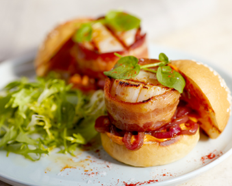 Bacon Wrapped Alaska Scallop Sliders
    